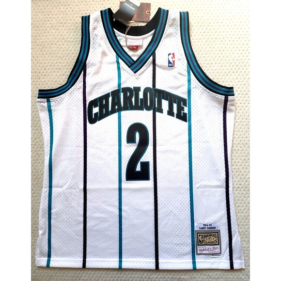 NWT Mitchell & Ness 1994-1995 Charlotte Hornets Larry Johnson Jersey White XL - Picture 1 of 7